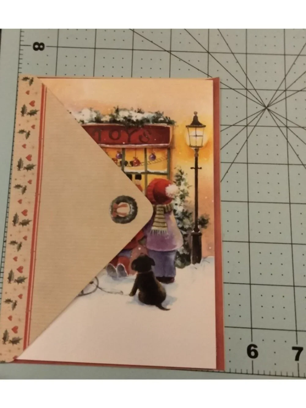 Christmas Card Children Dog Looking At Toy Store May The Gifts Of Love And Joy